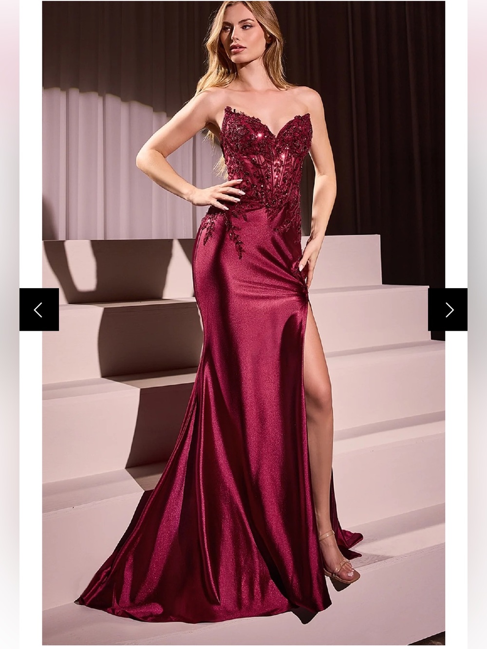 La Femme Red Sequin Satin Mermaid Gown